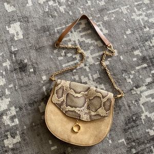 Louise et Cie Handbag in Tan Suede and Snakeskin Leather with Gold Hardwear